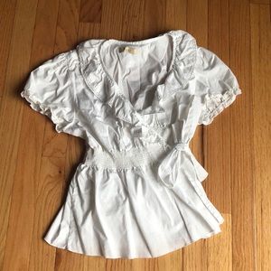 White apron style wrap top